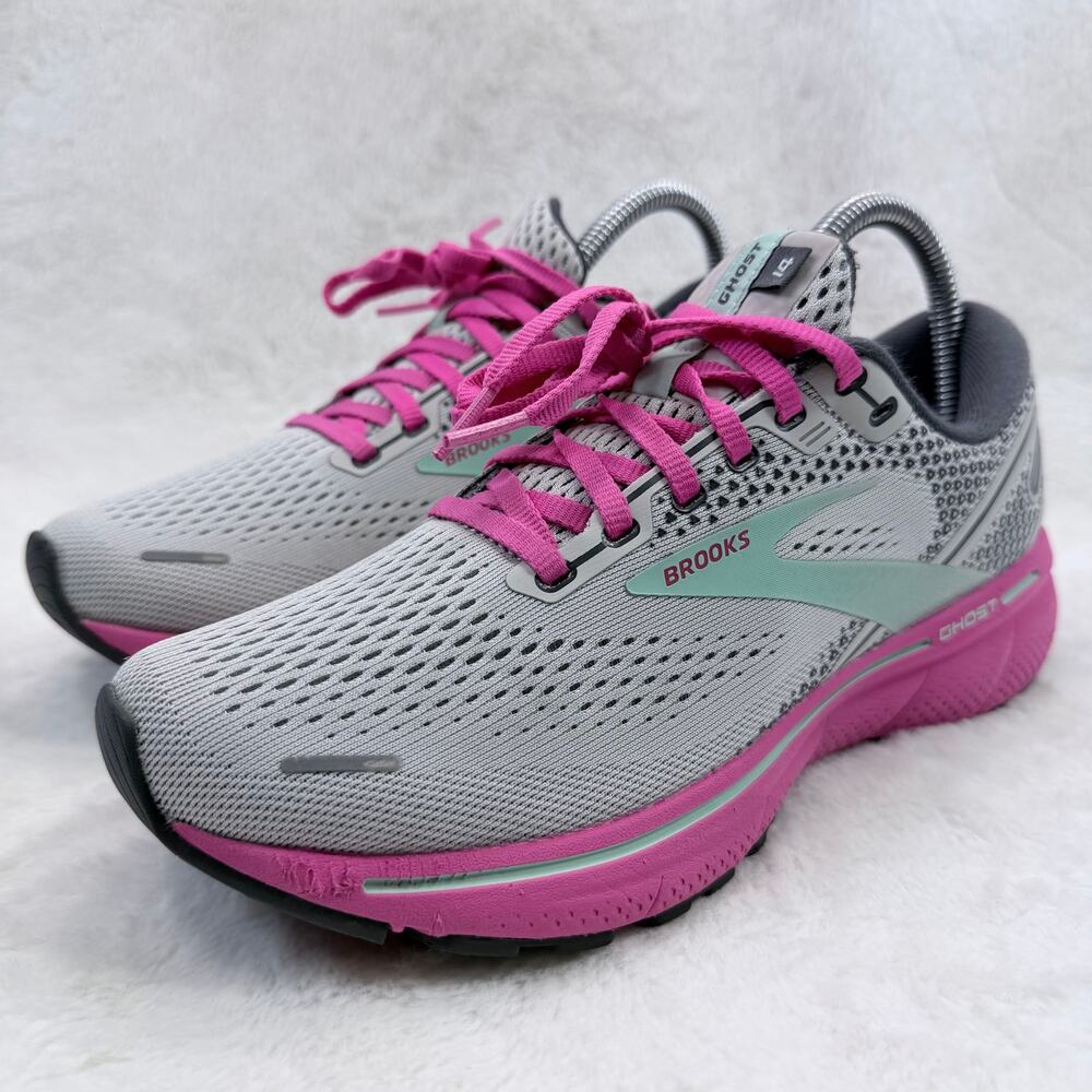 Brooks Ghost 14 Womens Running Shoes Gray Pink Size 8 Athletic Sneakers Shoe - Picture 2 of 10